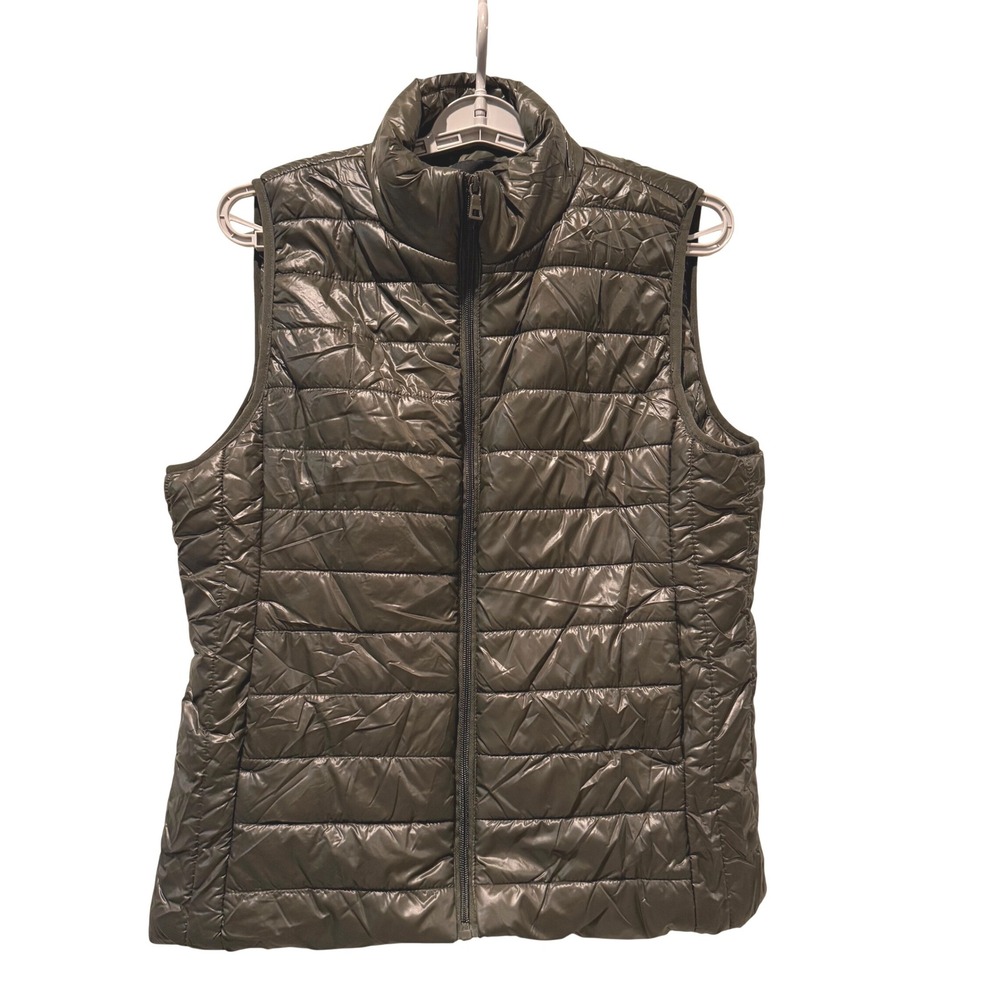 ACTIVE USA Womens Puffer Vest XLarge Olive Green Zip Up Lightweight Casual